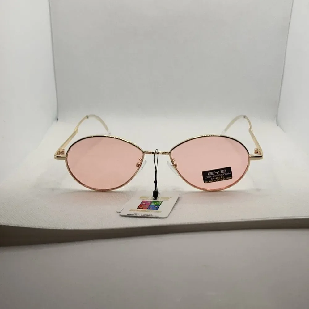Eyedentification Oval 90’s Retro Women’s Gold Frame Pink Lens Sunglasses